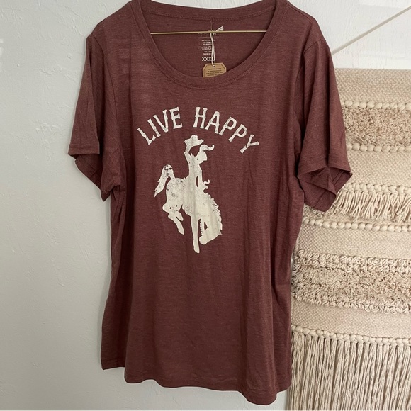 NATURAL LIFE Tops - NATURAL LIFE Brown 'Live Happy' Short Sleeve Tee